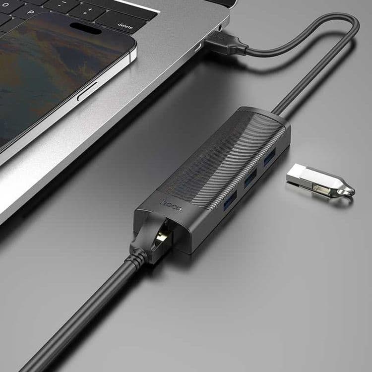 Сетевой Ethernet адаптер переходник HOCO HB42 USB LAN Rj45 + USB 3.0 — 5