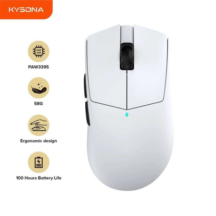 Топовая беспроводная игровая мышка Kysona m511 сенсор 3395белая\черная — 1