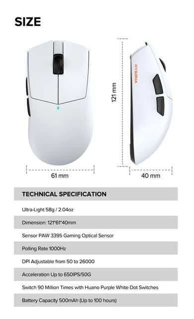 Топовая беспроводная игровая мышка Kysona m511 сенсор 3395белая\черная — 3