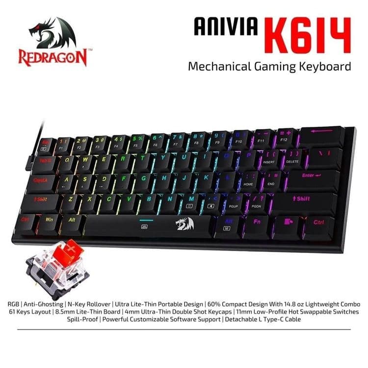 Redragon ANIVIA RGB Механическая Клавиатура 60% свитчи Red — 2