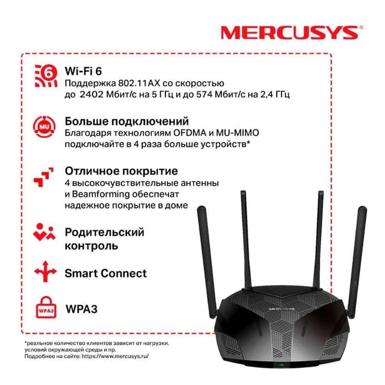 Mercusys MR80X AX3000 Wi‑Fi 6 Router — 3