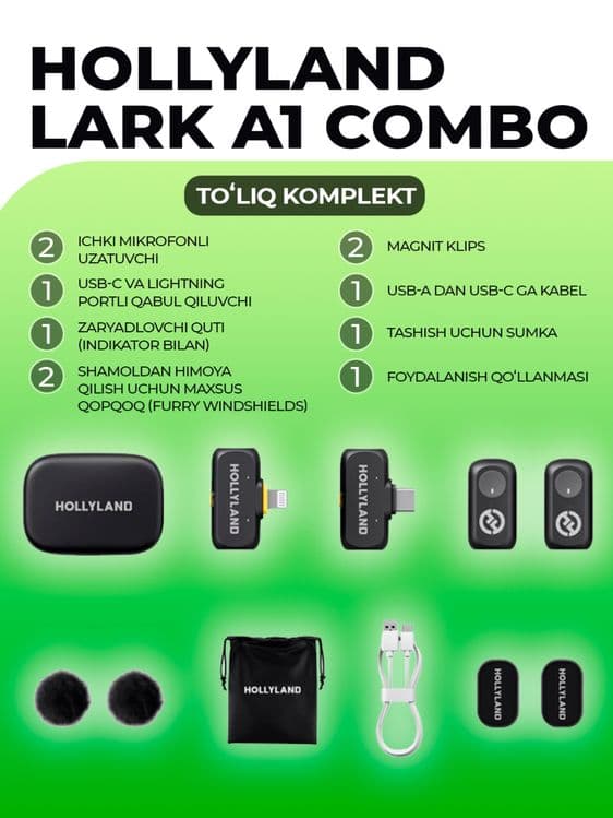 LARK hollyland A1 combo•Typce+Lighting•безпроводной петличный микрафон — 4
