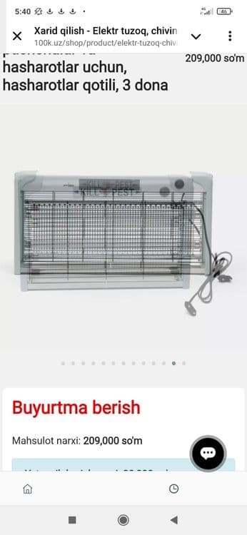 Elektr tuzoq, chivinlar, pashshalar va hasharotlar uchun, — 1