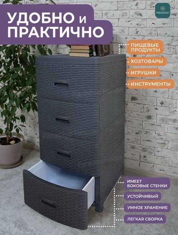 Пластиковый комод с 4 ящиками для хранения, plastik kamod, kamod — 1