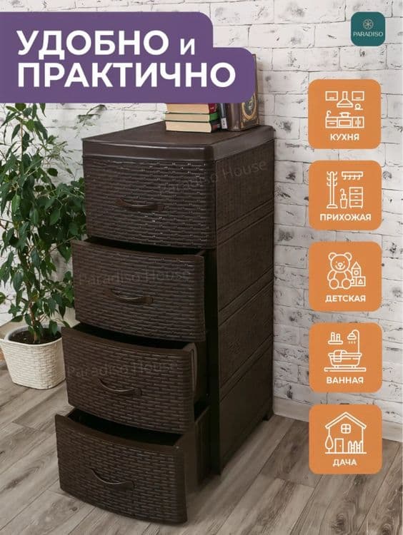 Пластиковый комод с 4 ящиками для хранения, plastik kamod, kamod — 2