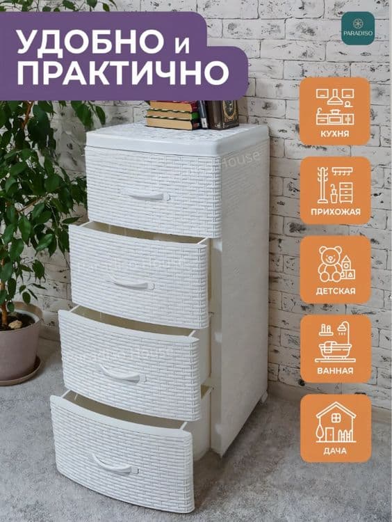 Пластиковый комод с 4 ящиками для хранения, plastik kamod, kamod — 3