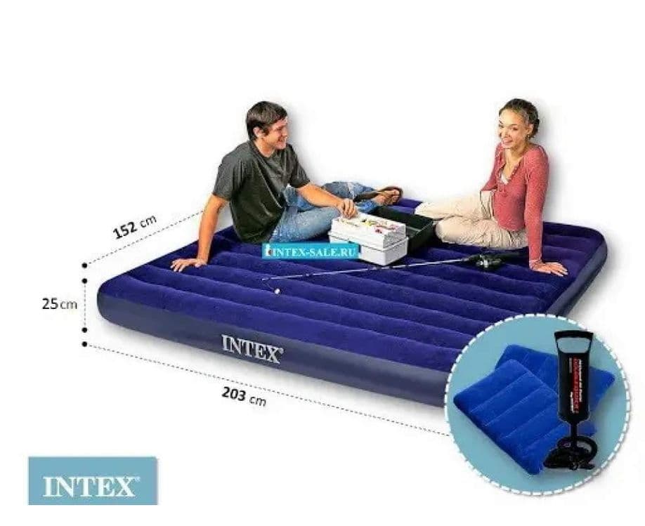 INTEX оригинальный надувно матрас с 2 подушки и насосом. — 2