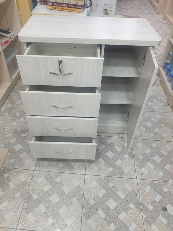 Tumba, Komod , oq teksturalik laminatdandan yaslagan, polkali, kalitli — 6