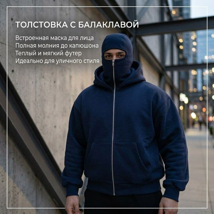 Стильная мужская толстовка-балаклава (Худи-маска) M — 1