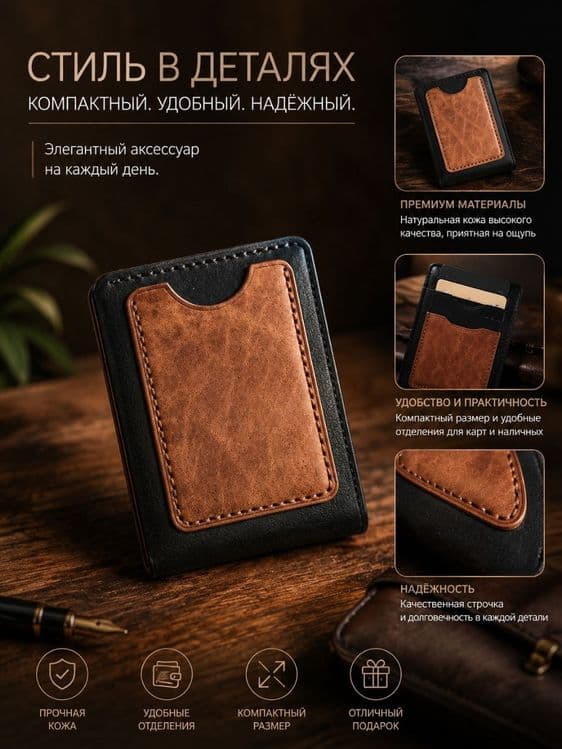 Компактный кошелек из натуральной кожи — 4