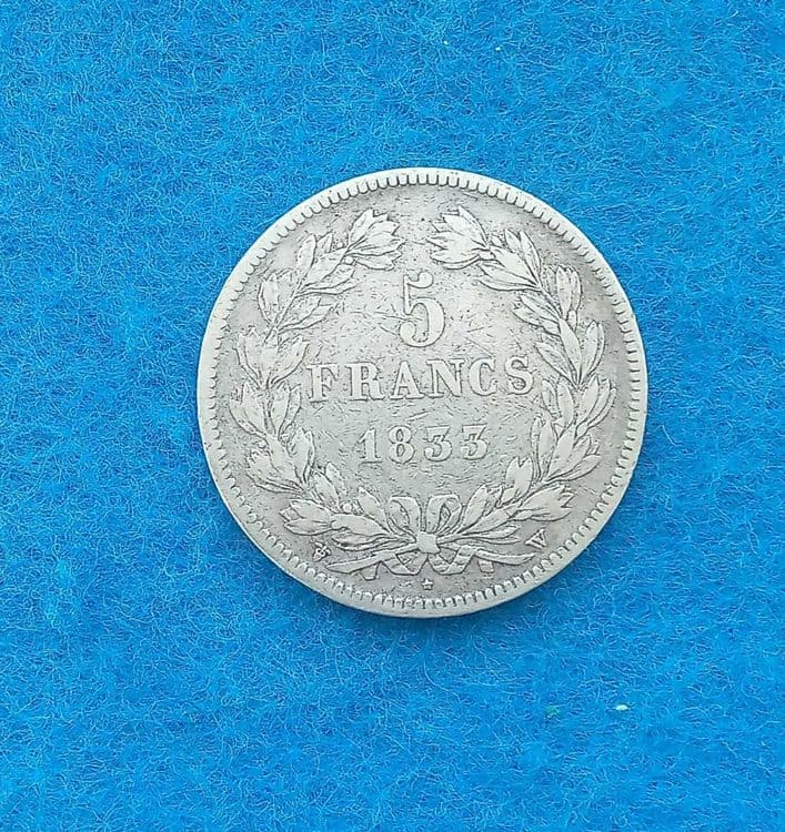 монета серебро Франция 5 франков 1833г. — 2