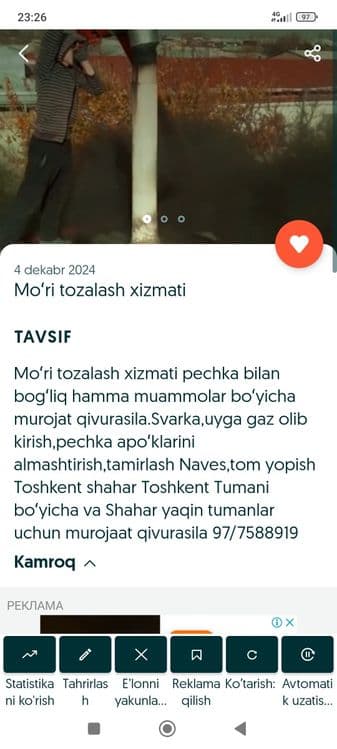 MOʻRI tozalash xizmati.Aristoʻn Tozalash xizmati,Kanalizatsiya tozalaw — 4