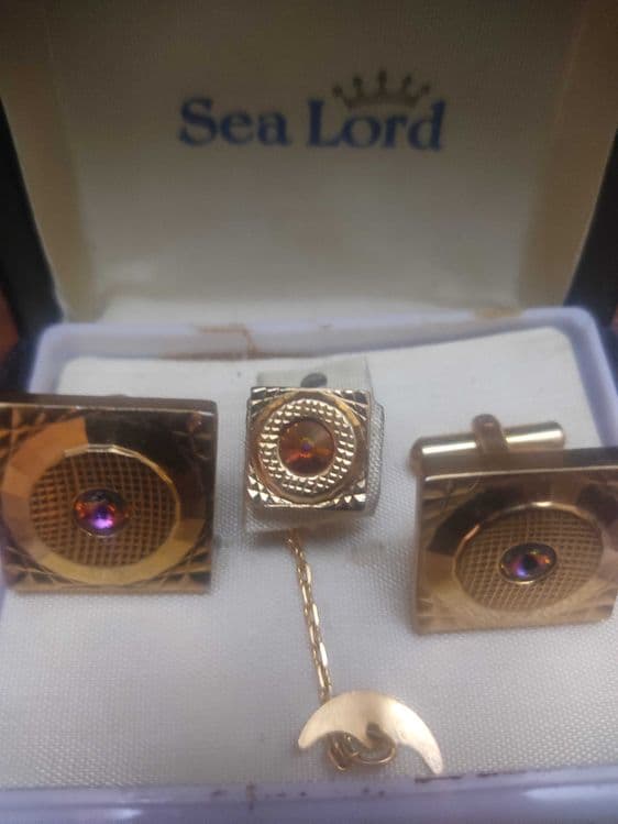 Винтажный набор запонок с зажимом Sea Lord (великобрит)  1970х — 1