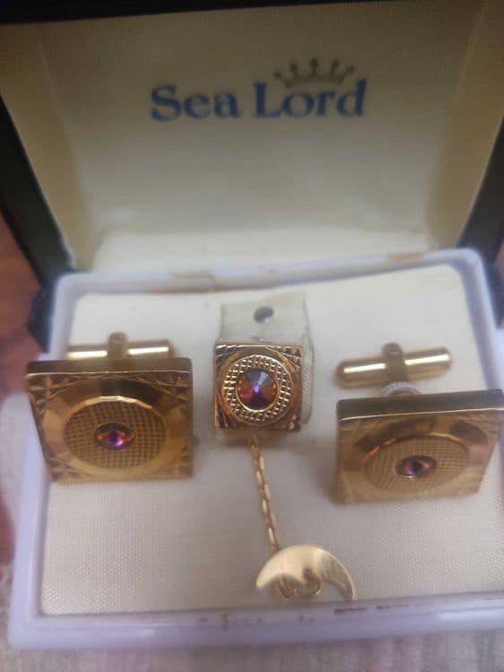 Винтажный набор запонок с зажимом Sea Lord (великобрит)  1970х — 2