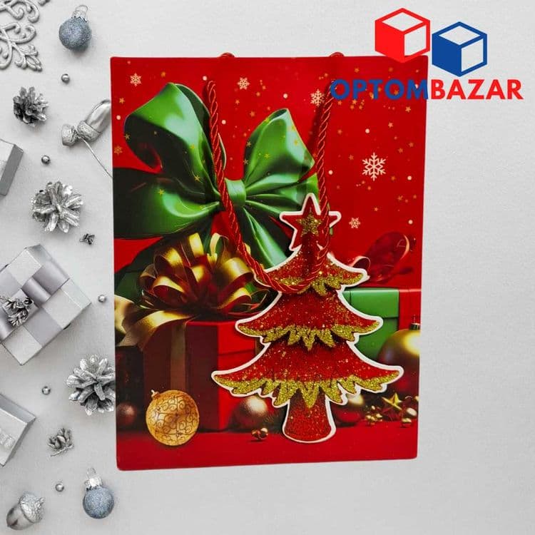 Yangi yil sovg'asi uchun kiyik rasmli, 18x24x8.5 sm qog'oz paket. — 3