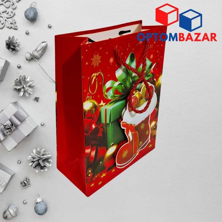 Yangi yil sovg'asi uchun kiyik rasmli, 18x24x8.5 sm qog'oz paket. — 6
