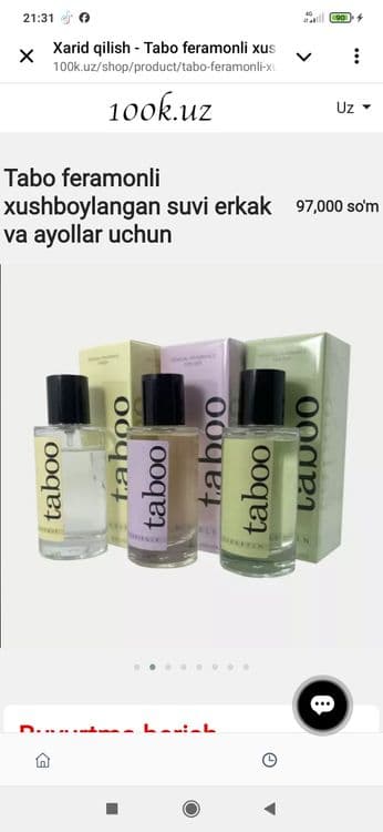 Tabo feramonli xushboylangan suvi erkak va ayollar uchun — 1