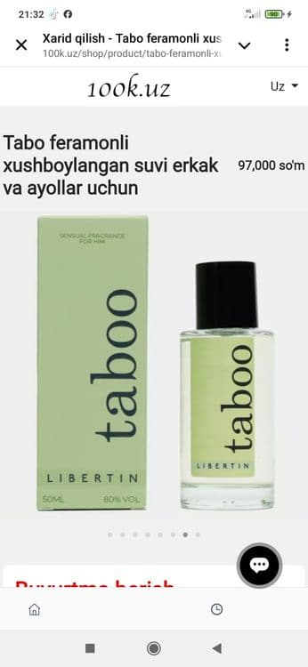 Tabo feramonli xushboylangan suvi erkak va ayollar uchun — 5