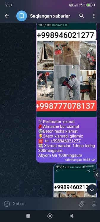 Beton kesish teshish xizmati — 2