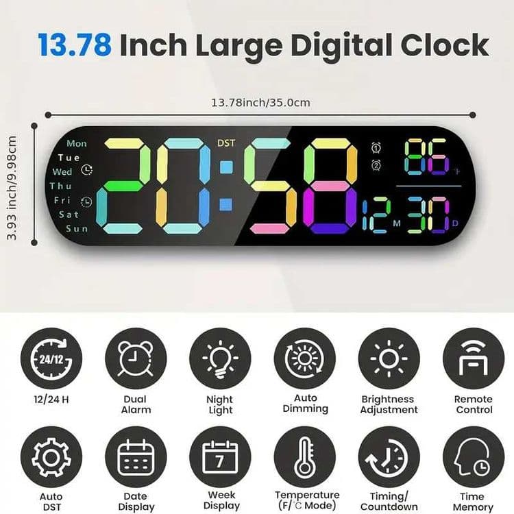 RGB Настенные электронные часы LED с пультом, Devor soat RGB pultli — 2
