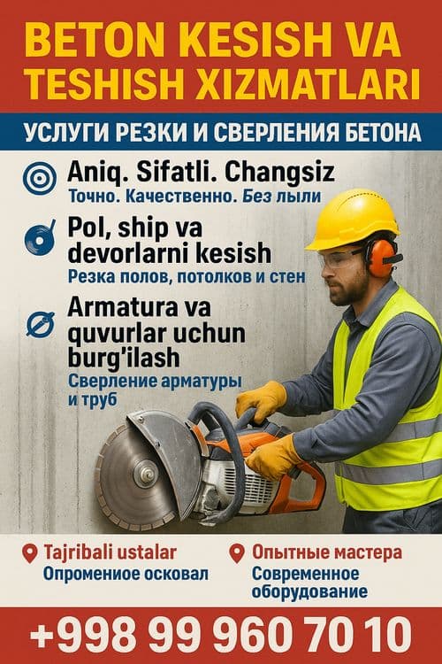 Beton kesish teshish xizmatllari almazne bureniya adboyne malatok — 2