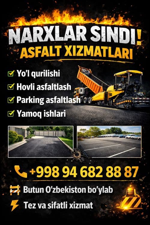 Asfalt yotqizish xizmati Tosh shaxar va viloyatlar buylab — 1
