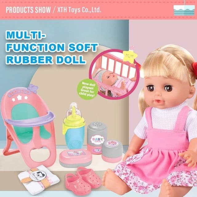 Игровой набор Кукла пупс Deluxe в розовом сарафане в полоску 30 см — 5