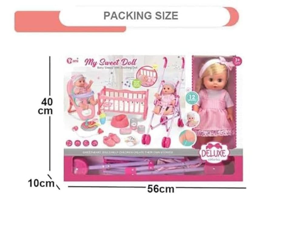 Игровой набор Кукла пупс Deluxe в розовом сарафане в полоску 30 см — 6