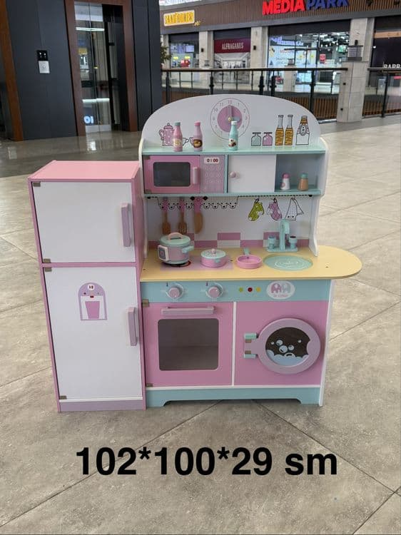 Детская деревянная кухня с холодильником 102×100x29 см — 1