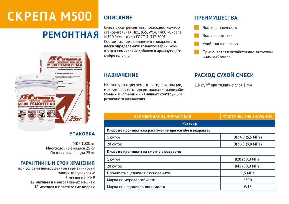 Скрепа М500 Ремонтная Восстановление и ремонт бетонных поверхностей — 5