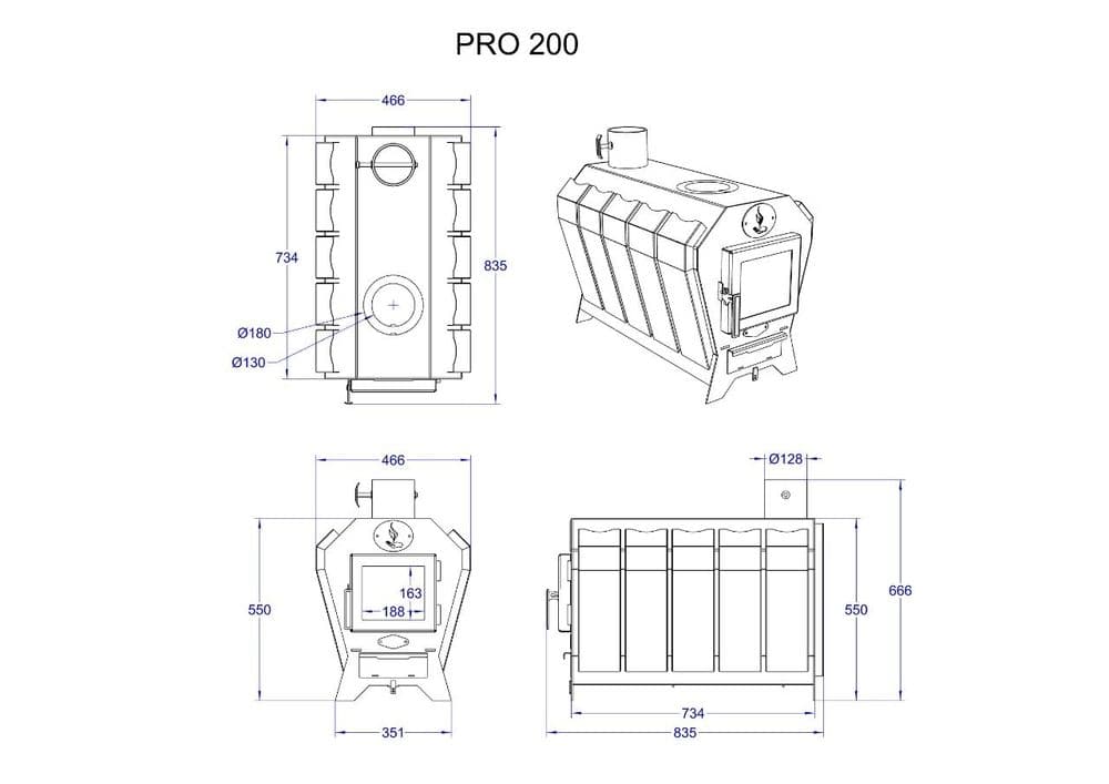 Печь, печка" Модель PRO 200",отопление — 3
