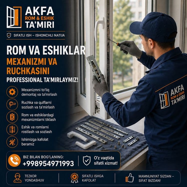 Akfa eshik va rom ta'miri — 1