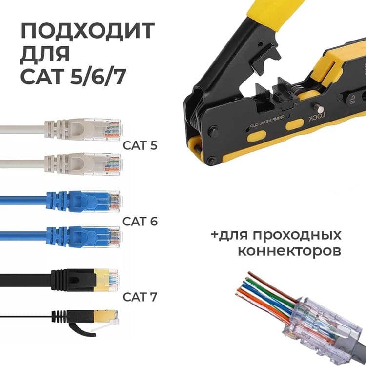 Кримпер обжим для коннекторов со сквозным отверстием RJ45 RJ12 — 3
