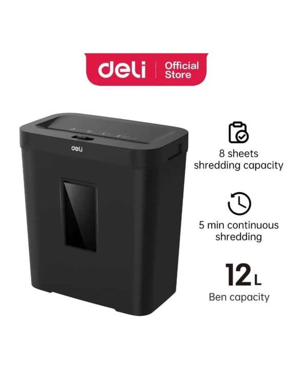 Уничтожитель бумаг Deli ET021, с автоподачей, P-4, 4*25 мм, 12 л — 2