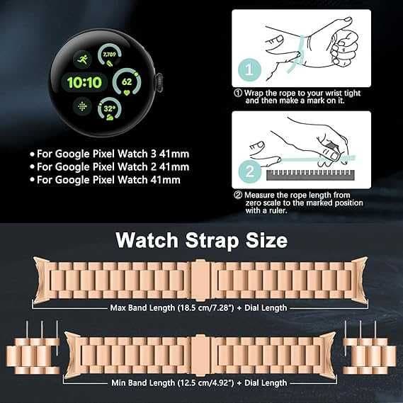Ремешок для Google Pixel Watch 41 mm, металлический, цвет rose gold — 5