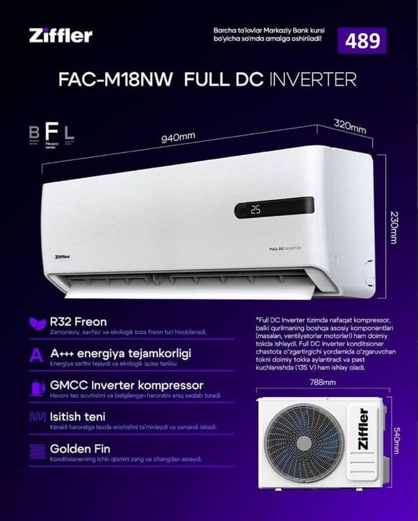 Кондиционеры Ziffler 12 Konditsioner | R32 Freon | Premium Inverter — 2