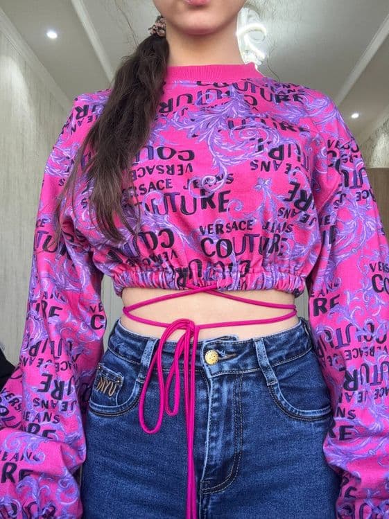 Брендовый лонгслив от Versace. Кофта весенняя розовая. Топ женский — 1