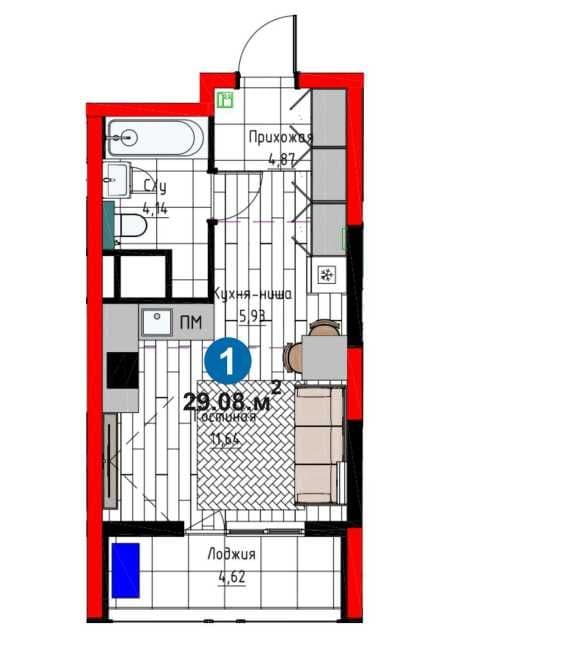 Готовый с ремонтом, Yangi Baxt 3кв 2027, 1 комнатная (DM] — 5