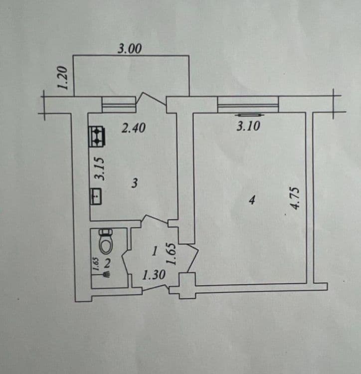 Сампи 1/3/5 кирпич балкон 1*3 безремонт — 1