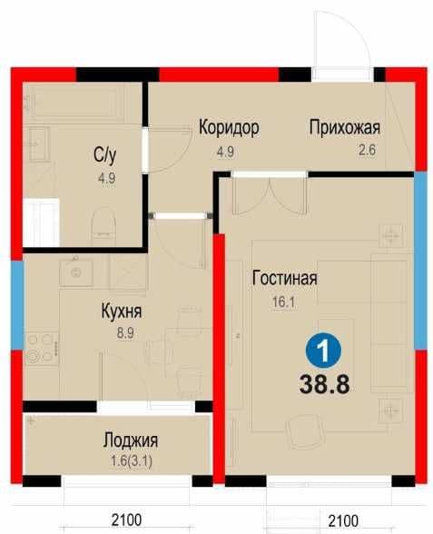 Метро Янгиабад,  1комн-38,65м2  первый взнос 8,835у.е.(S) — 2