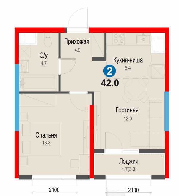 2-комнатная квартира 42 м² в ипотеку Янгиабад, Яшнабадский район — 2
