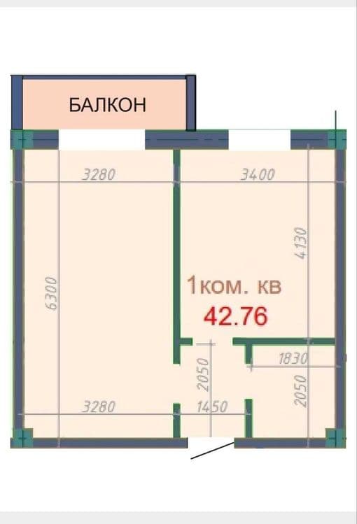 1 хонали квартира сотилади 43м2 Яккасарой новостройка 1/4/5 — 5