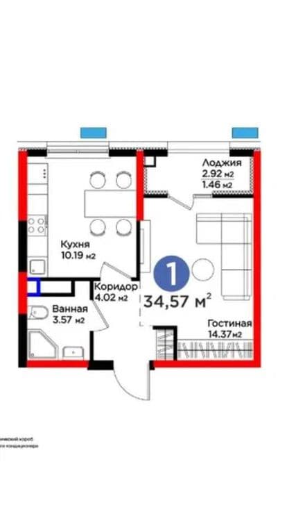 ЖК NRG-Bi Садо 1 комнатная коробка 35м2 Тапоич мост ориентир — 1