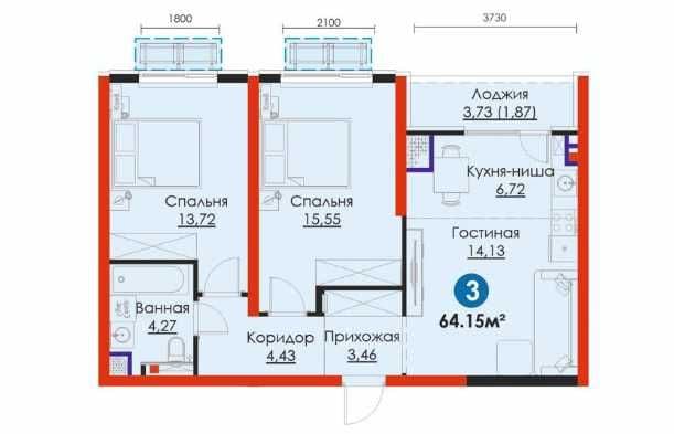 3х комнатная Новостройка рядом с метро, Ипотека есть(xs) — 2