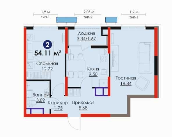 2комнатная квартира NRG SADO | Первый взнос 15 385у.е. в месяц 415у.е. — 1