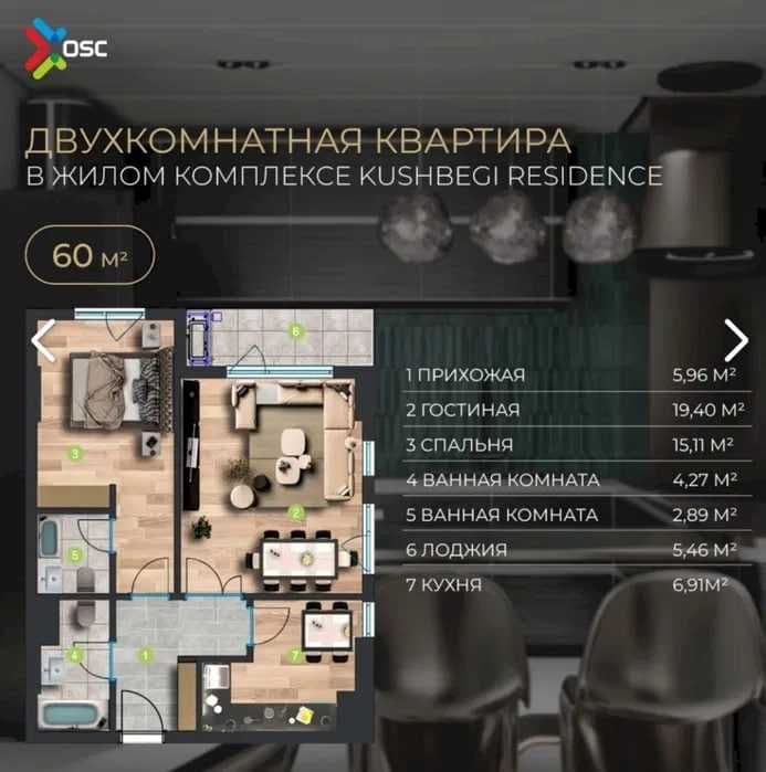 Продаеться Kushbegi Residence ПРЕМИУМ дом готов 2-комнатная 60м2 4-окн — 2