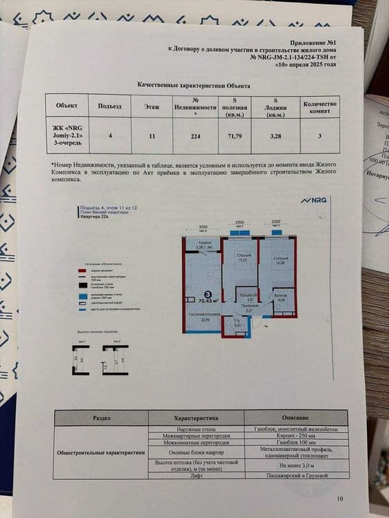 ПРОДАЕТСЯ 3/11/12  ЖК NRG JOMIY 73,43м2 Новостройка — 3