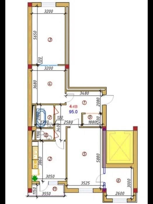 Новостройка Nukus Avenue 3в4 комнатная 4 этаж, 98,29м2. Коробка — 3