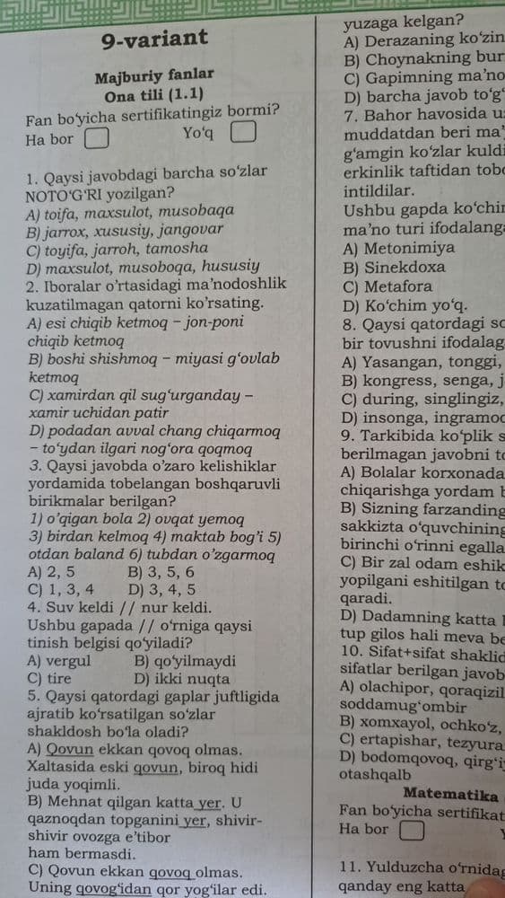 Yurisprudensiya yo'nalishlari uchun Test kitob — 3
