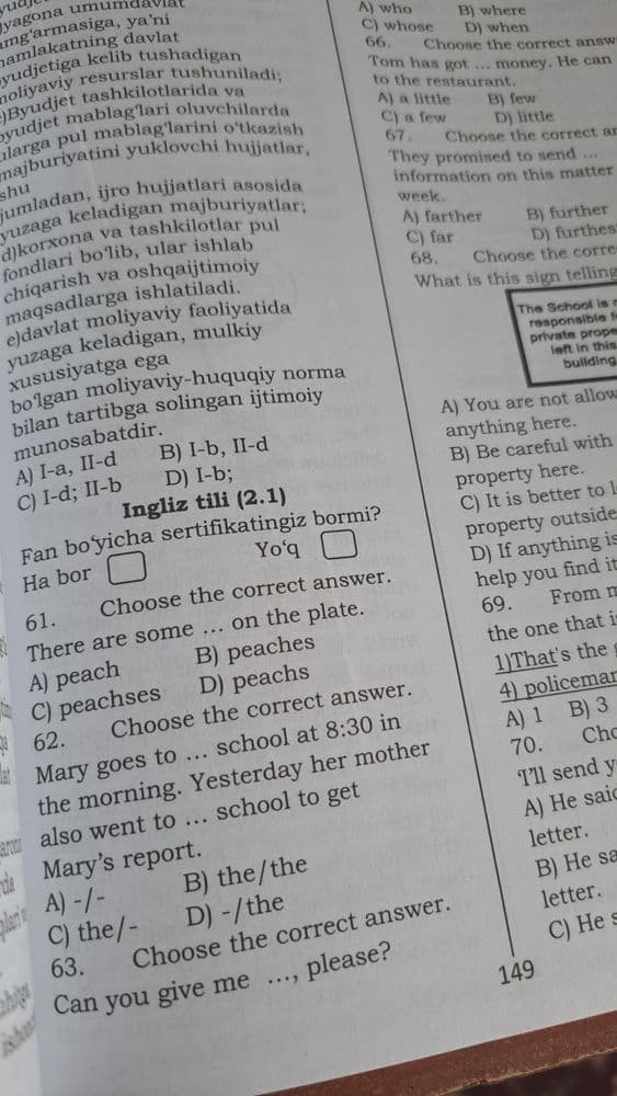 Yurisprudensiya yo'nalishlari uchun Test kitob — 4
